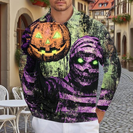 Awdenio Mens Shirts Long Sleeve Cute Halloween Shirts Print Casual Vintage Classic Golf Shirt