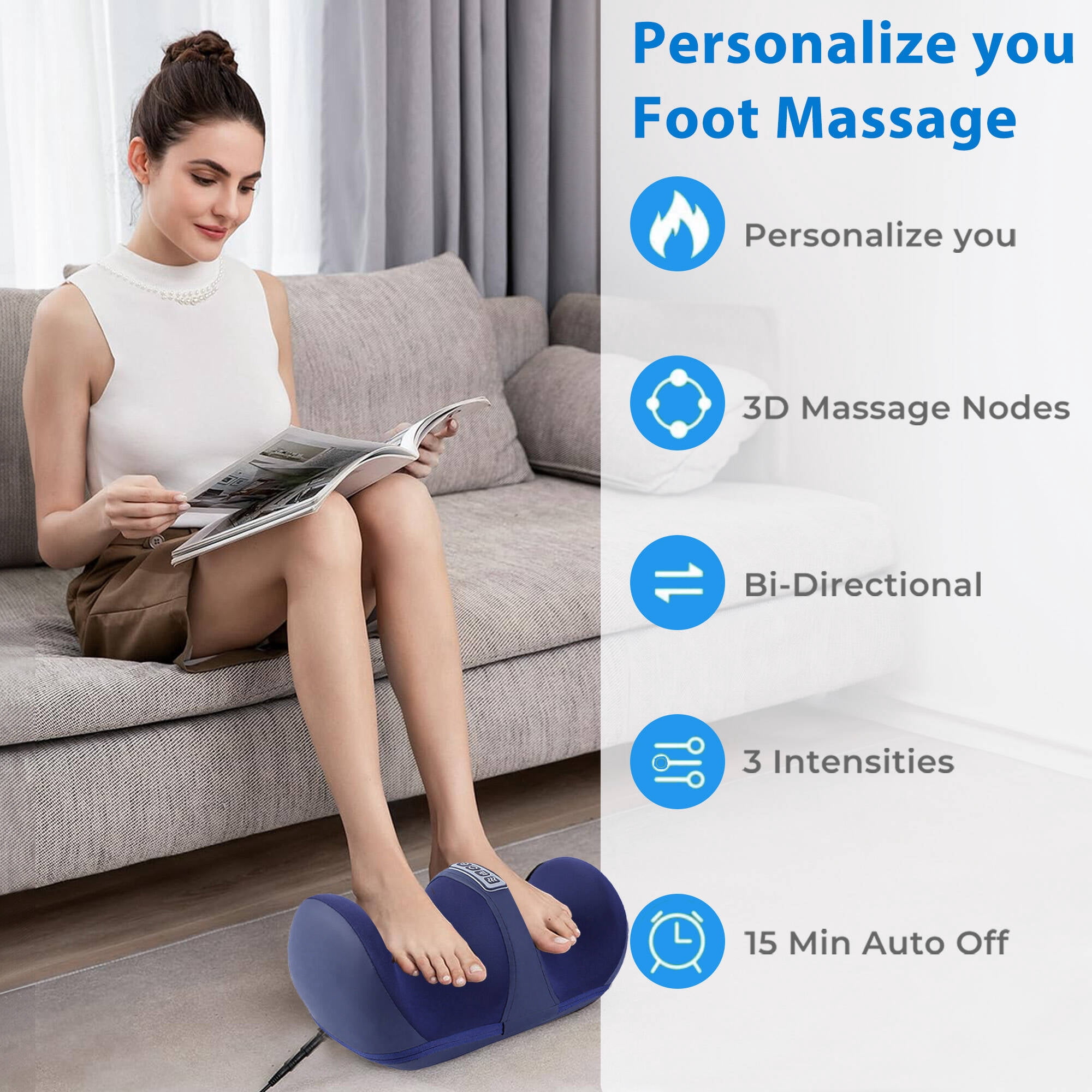 Morfone Shiatsu Foot Massager with Heat, Foot and Calf Massager with Massage Roller, Relaxing Gifts for Women Men Mom Dad Birthday Gift,Blue