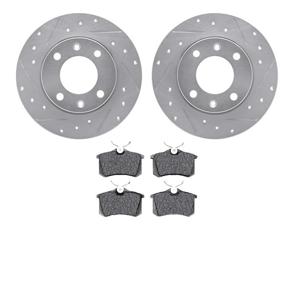 Dynamic Friction Company Rear Brake Rotors-Drilled and Slotted-Silver with 5000 Advanced Brake Pads 7502-28004