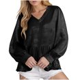 thumbnail image 2 of Zunfeo Dressy Blouse for Women Lantern Sleeve Sequin Tops V-Neck Pleated Tunic Tops Black, 2 of 7