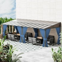 ALAULM 10' x 24' Gazebo，Hard Top Lean to Gazebo Wall Mount Heavy Hardtop Gazebo Outdoor Pergola with Curtains and Netting for Patio Garden Lawn Backyard Deck (Navy Blue)