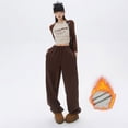 thumbnail image 5 of Pantalones informales de algodón y lino para mujer, pantalones deportivos cálidos y sueltos de lana blanca, pierna ancha versátil adelgazante, Otoño e Invierno, 5 of 5