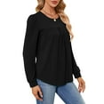 thumbnail image 3 of MOMOFEEL Long Sleeve Shirt For Woman Tunic Tops Loose Pleated Crewneck Top For Summer (M9003 Black XXL), 3 of 7