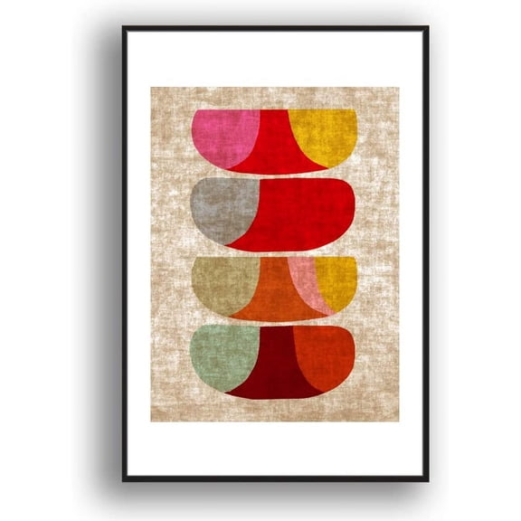 IDEA4WALL Framed Canvas Print Wall Art Multicolor Plant in Blue Vase Geometric Shapes Illustrations Modern Art Chic Colorful for Living Room, Bedroom, Office - 16"x24" Black