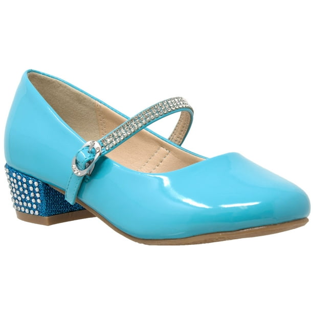 Kids Dress Shoes Rhinestone Ankle Strap Mary Jane Pumps Blue Size 12 - Walmart.com
