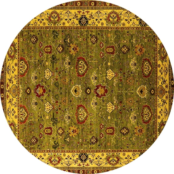 Ahgly Company Indoor Round Oriental Yellow Industrial Area Rugs, 8' Round