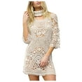 thumbnail image 1 of Plebaso Robe de Plage au Crochet pour Femme, Dos Nu, Maillot de Bain, Manches 3/4, Paréo de Bikini, Robe Courte, 1 of 7