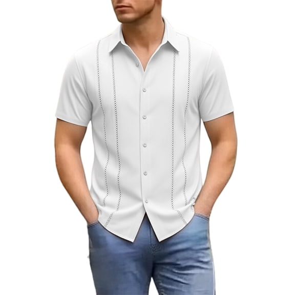 IWRICH Mens Cuban Guayabera Shirt Short Sleeve Button down Shirts Summer Beach Vacation Shirts White XL
