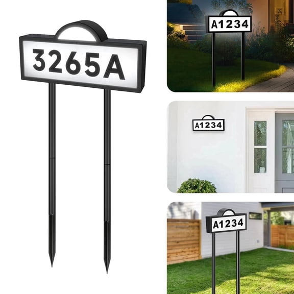 Aship Solar Address Signs for House, Waterproof Light Up House Numbers for Outside, Cold/Warm/Daylight White Address Plaque Outdoor LED Illuminated, Wall Mounted/In Ground 2 Ways for Home Yard