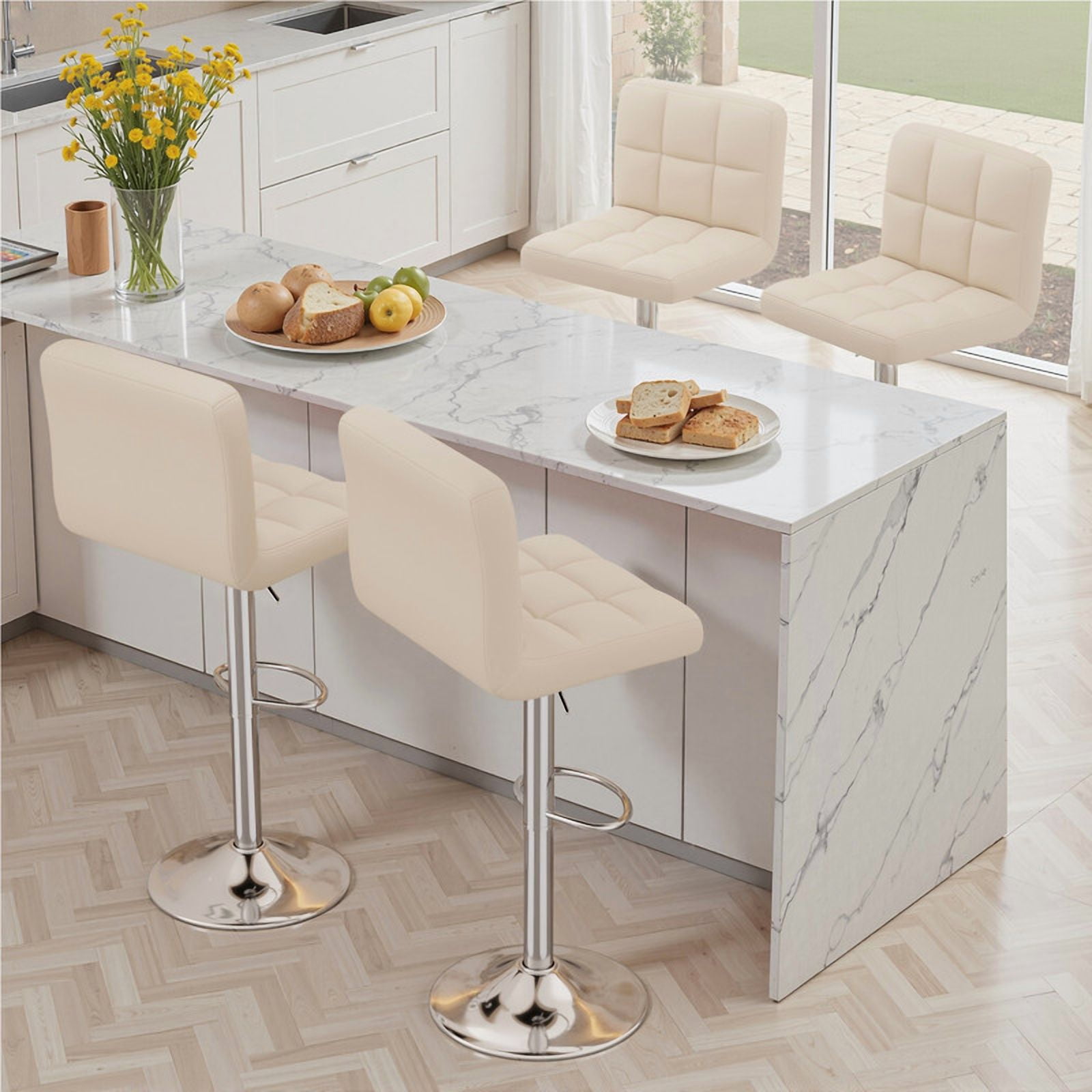 Daluvenix Swivel Bar stools set of 2 Modern PU Leather Barstools with Midback, Adjustable Counter Height Bar Chairs for Kitchen Island, Beige