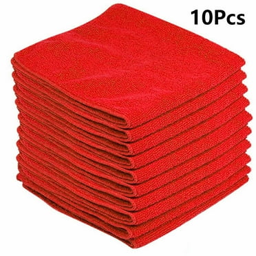 10Pcs Microfiber Car Cleaning Cloths Kitchen Bathroom Towels 30*30cm Lint Free,Red