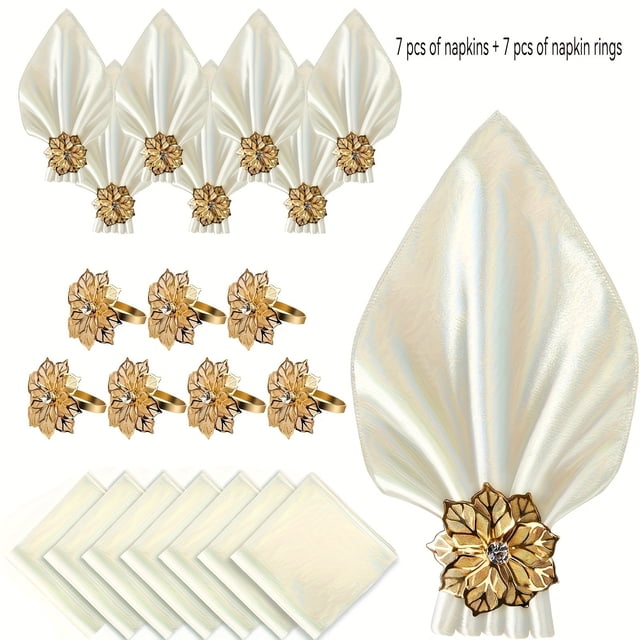 1 elegante juego de servilletas de raso con exquisitos servilleteros | Imprescindible for bodas y vacaciones.