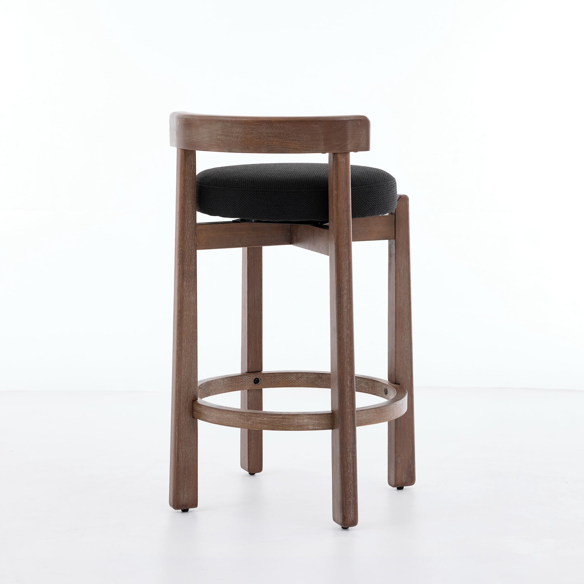 Set of 2 Swivel Counter Stools with Solid Wood Frame and Linen Upholstery, 26-Inch Bar Stools with Back and Footrest for Kitchen Island, Black