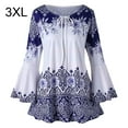 thumbnail image 1 of T-shirt pour Femmes Imprimé Blouse Décontractée Manches Évasées T-shirt Imprimé Col Rond Haut, Bleu, 3TG, 1 of 7