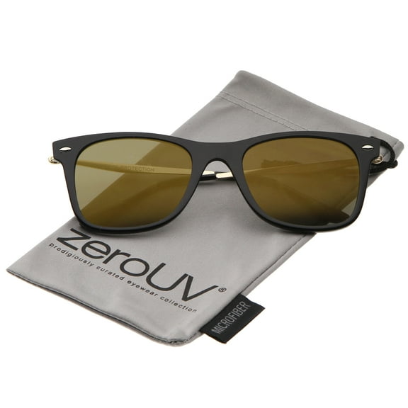 zeroUV Unisex Super Flat Slim Temple Square Mirror Flat Lens Horn Rimmed Sunglasses 51mm (Black-Gold / Gold Mirror) - 51mm