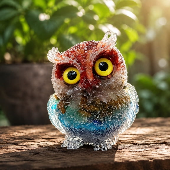 Owl Mini Figurine, Resin Crystal Gravel Animal Ornament, Style A Decorative Statue for Desk Shelf Car Dashboard Home and Office