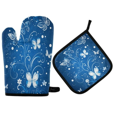 

2pcs kitchen insulation gloves Oven Mitts and Pot Holders Sets Heat Resistant kitchen insulation pad White Butterfly