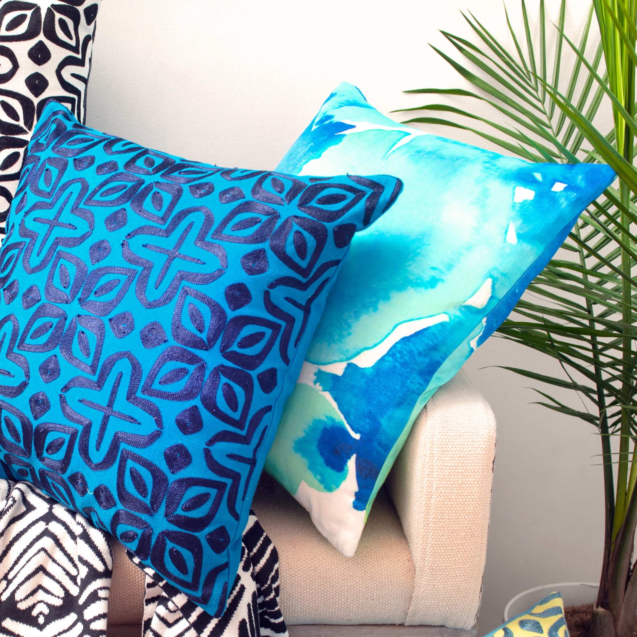 Rochelle Porter Caribbean Decorative Square Pillow, Throw, Multi,Viscose, Cotton, Polyfill, 20"x 20", 1 Count