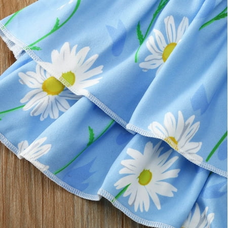 

kpoplk Baby Girl Outfits Toddler Kid Baby Girls Sleeveless Hater Top Rainbow T-Shirt Ruffled Skirt Mini Dress Summer Outfits(Blue)