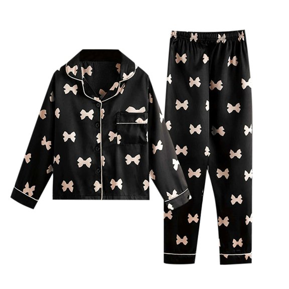 Vividxx Girls Pajamas Set Children's Autumn Imitation Silk Color Ding Long Sleeve Girls Home Wear Two Piece Children's Suit 6-7 Years