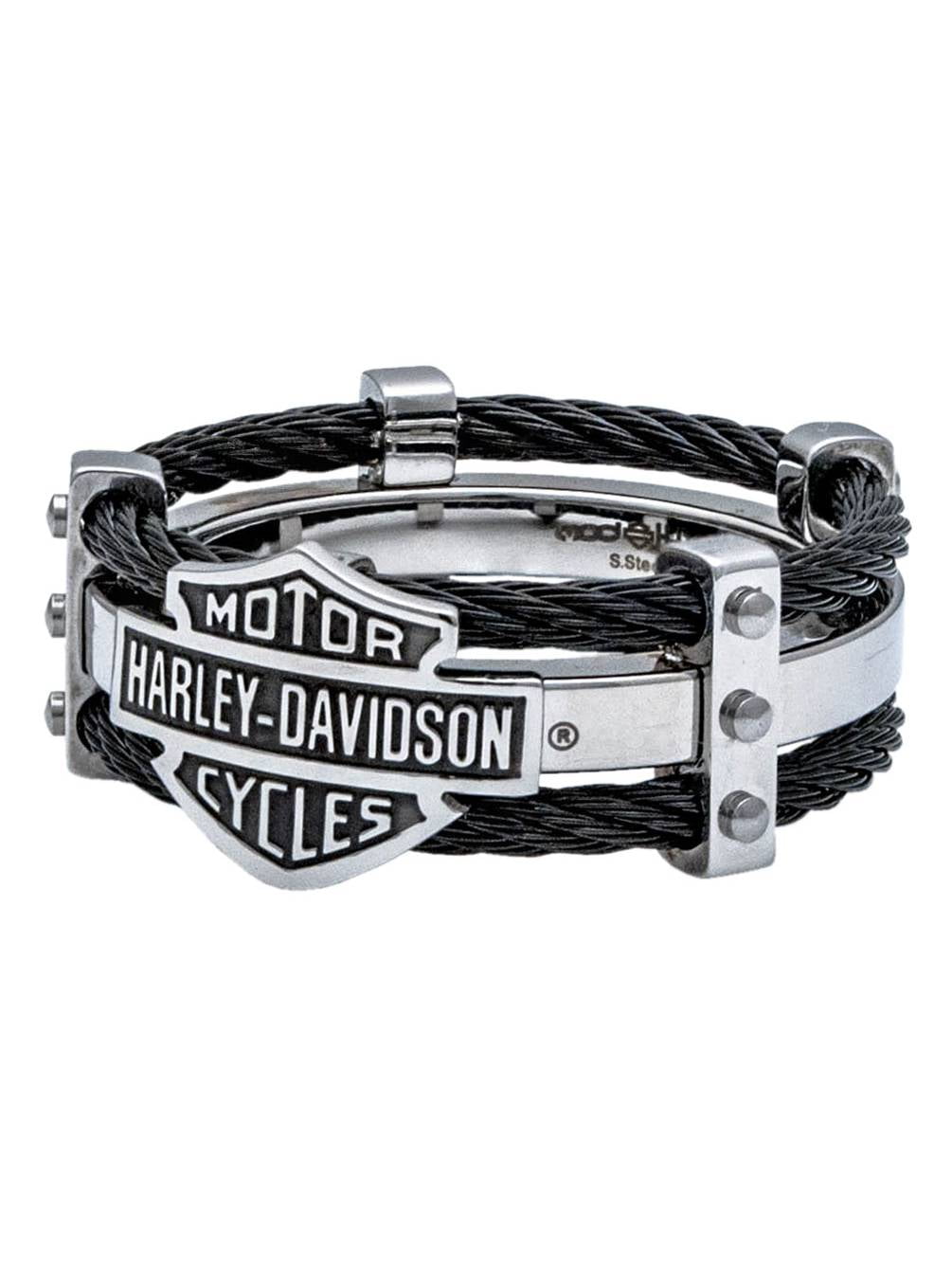 Men's Ring, Bar & Shield Logo Double Steel Cable Band HSR0022, Harley Davidson