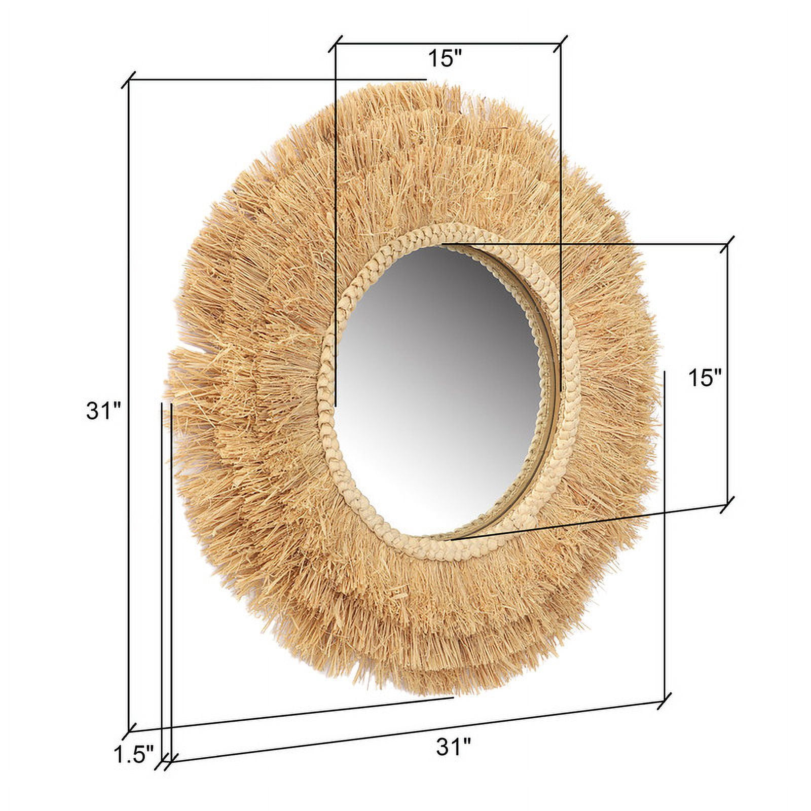 Rayna Tan Round Grass Wide Frame Boho Wall Mirror