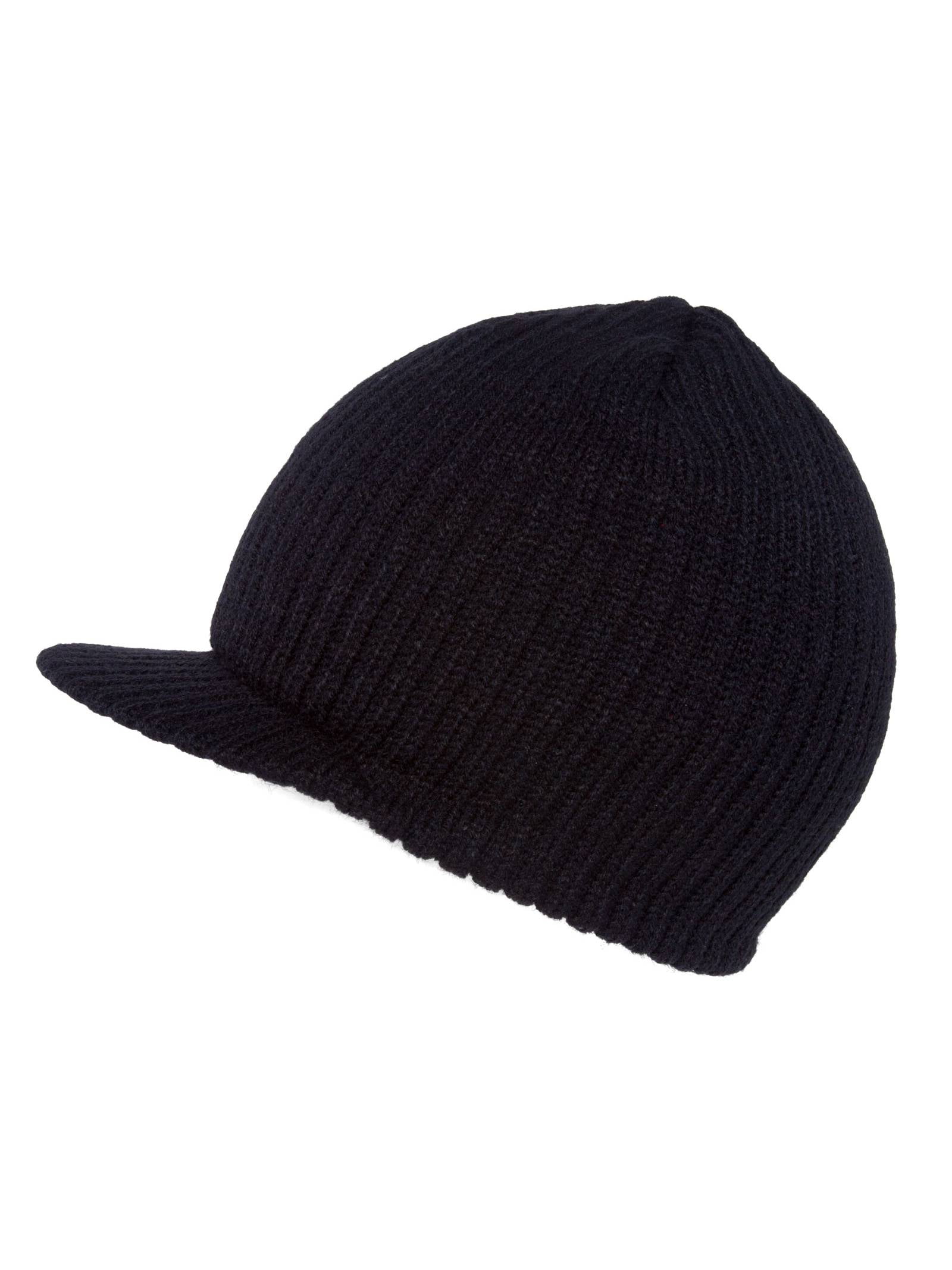 Cuffless Black Blank Beanie Visor Skull Cap HAT Black Knit