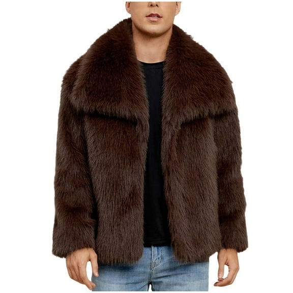 Xzbqbs Men's Fluffy Long Sleeve Faux Fur Coat Jacket Lapel Outwear Winter Parka Overcoat Fleece Jacket Fashion Winter Warm Coats