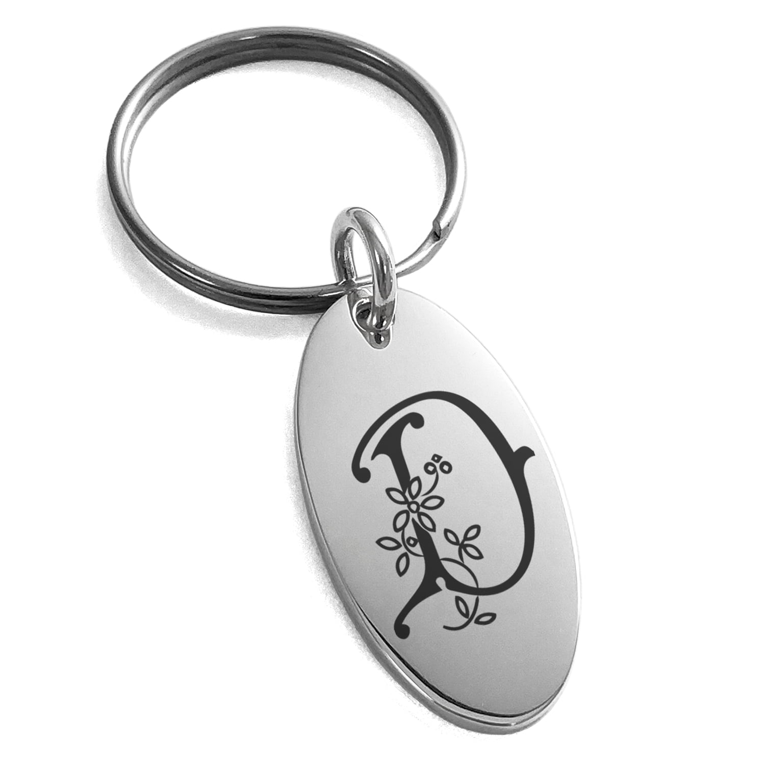 Stainless Steel Letter D Initial Floral Monogram Engraved Small Oval ...