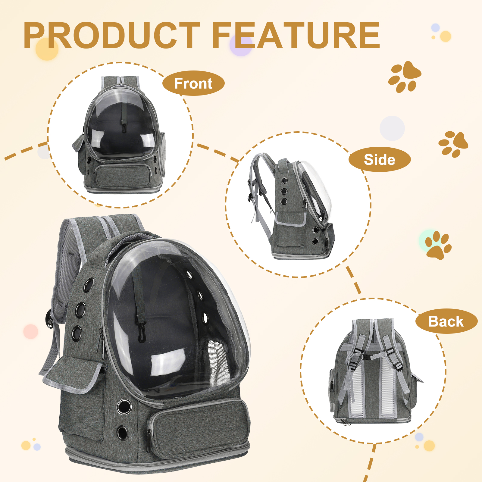 Uxcell Pet Portable Travel Backpack for Small Dog with Transparent Cover, Gray
