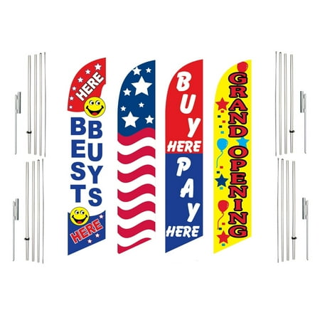 4 Swooper Flags With 4 Pole Kits Best Buys USA Buy Pay Here Grand Opening