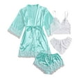 thumbnail image 2 of Womens Soft Pajama Clearance- Silk Satin Sexy Bathrobes Lace Plus Size Robe Sleepwear Light Blue Size XL, 2 of 9