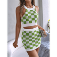 thumbnail image 5 of Women 2 Piece Outfits Halter Crop Top and Mini Skirt Summer Crochet Outfits Green M, 5 of 7