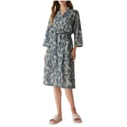 Summer Robes for Women,Summer Robe for Women,Women’S Elastic Waist Summer Printing Casual with Bandage Pockets Robes