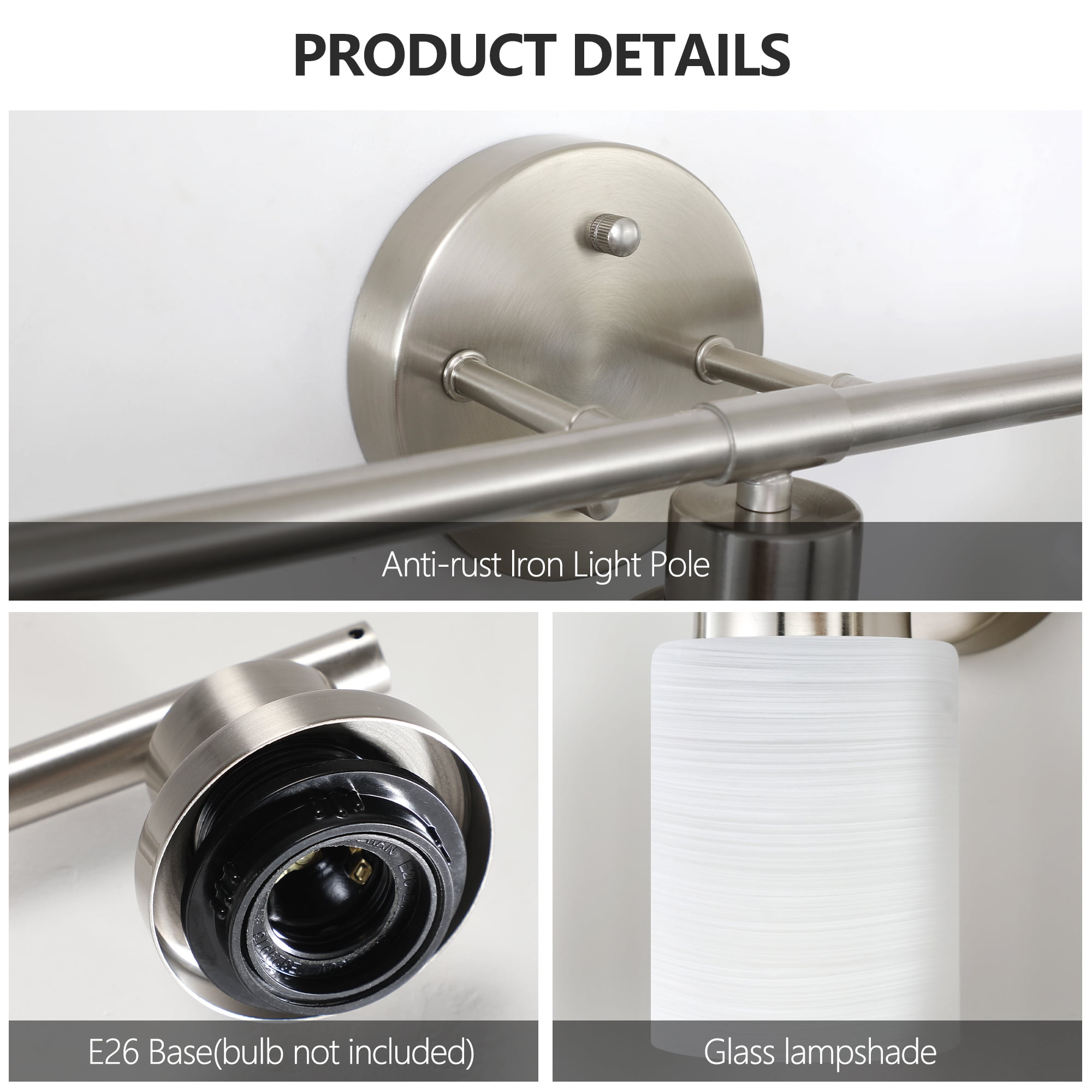 Modern Bathroom Light Fixtures Over Mirror, 4-Light 24.4in Vanity Lights ,Milky White Glass Shades, Wall Sconces Brushed Nickel