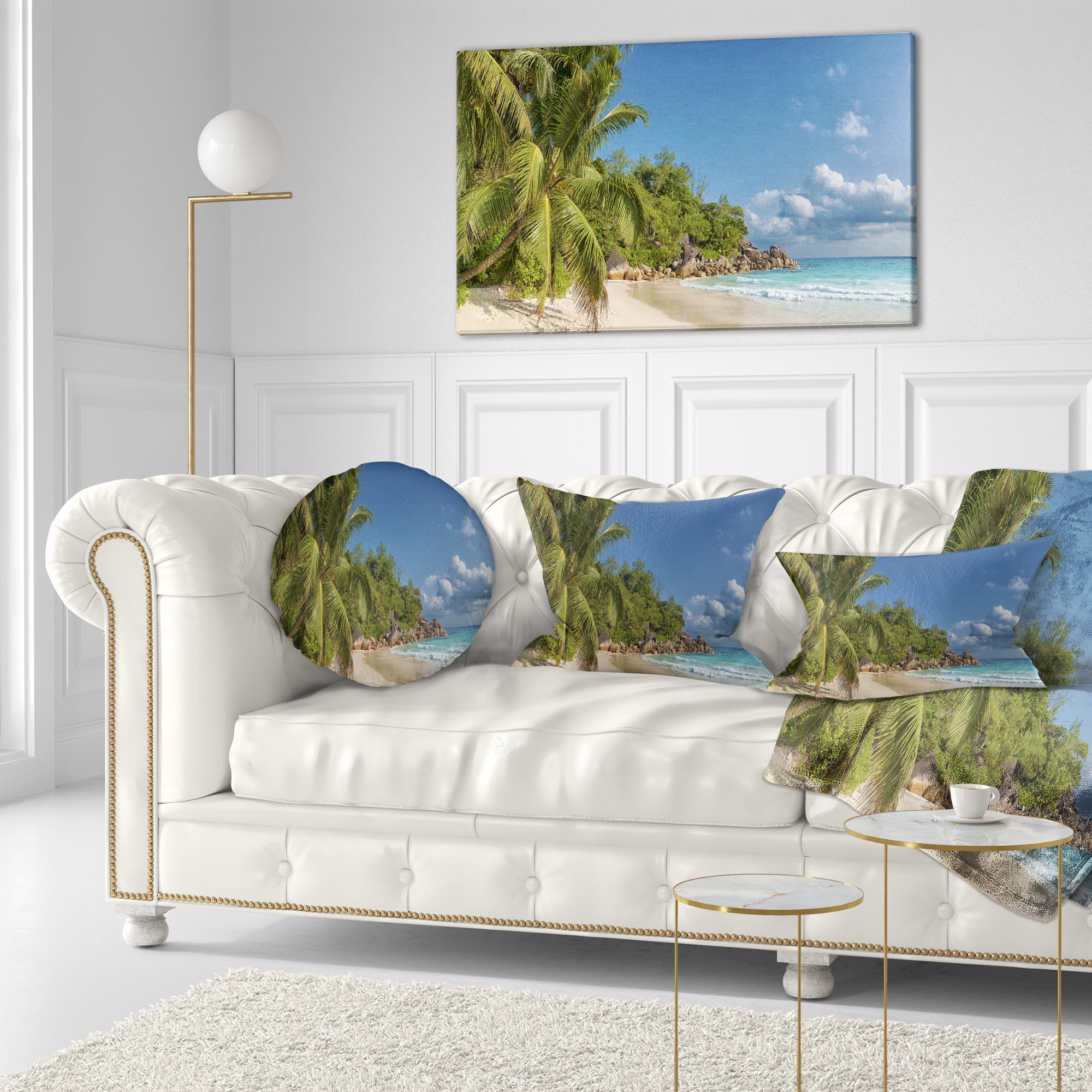 Designart Anse Georgette Beach Dark Blue - Seascape Throw Pillow - 12x20