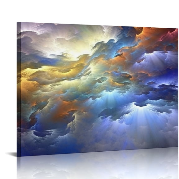 JRXY Abstract Blue and Gold Clouds Canvas Wall Art Watercolor Picture Prints for Living Room Bedroom Home Modern Decor with Framed 20x16in
