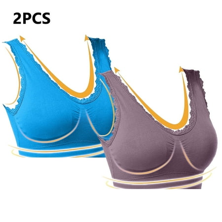 Juslio Minimizer Bras for Women Full Coverage 2PC Lace Wirefree Solid Vest Breasted Bra