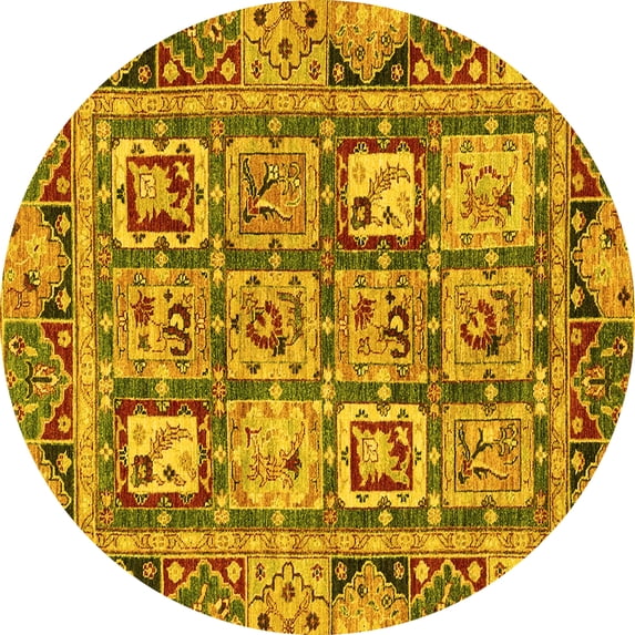 Ahgly Company Indoor Round Abstract Yellow Modern Area Rugs, 4' Round