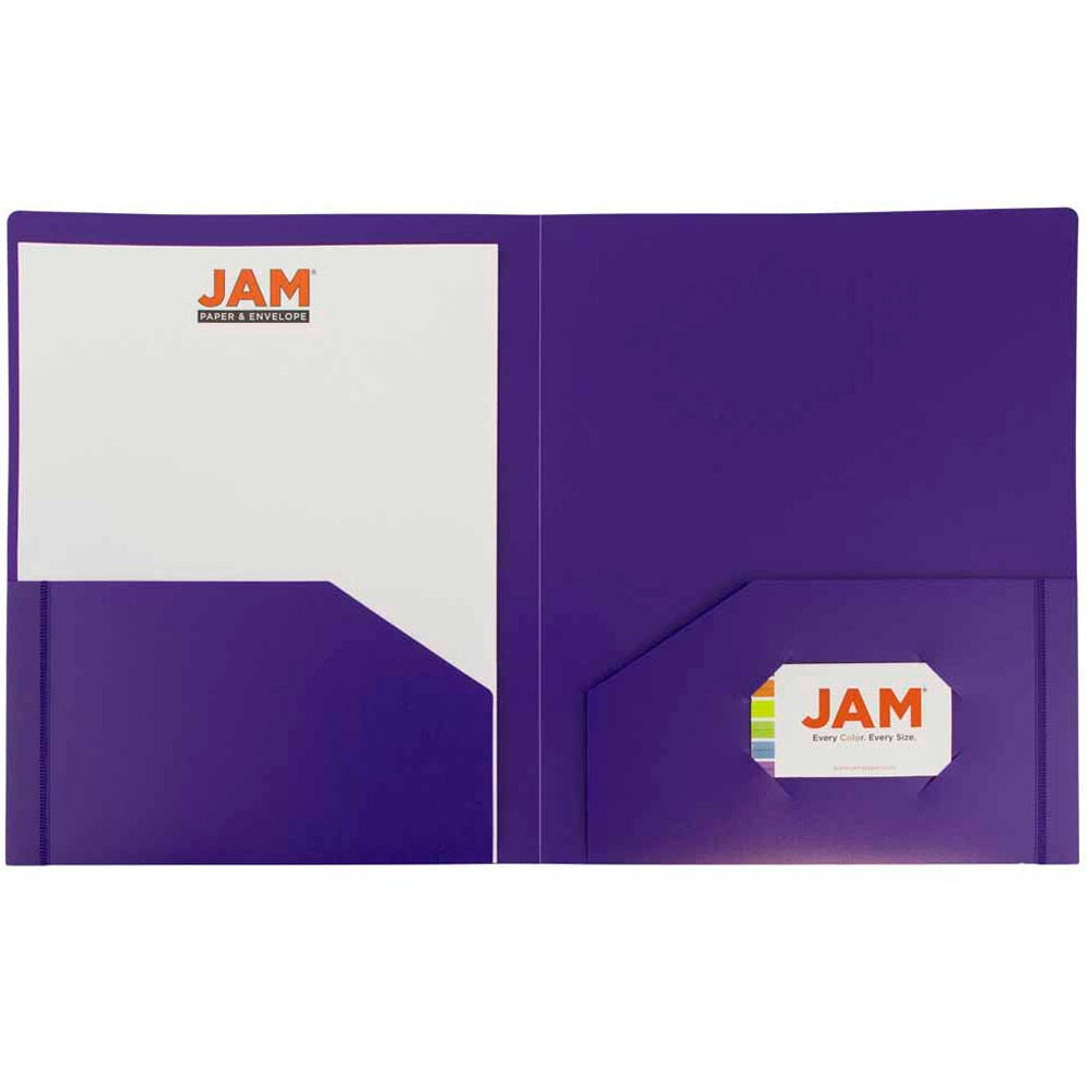 JAM Paper Heavy Duty Plastic 2 Pocket Extra Tough School Folders, Purple, Bulk 144/Box