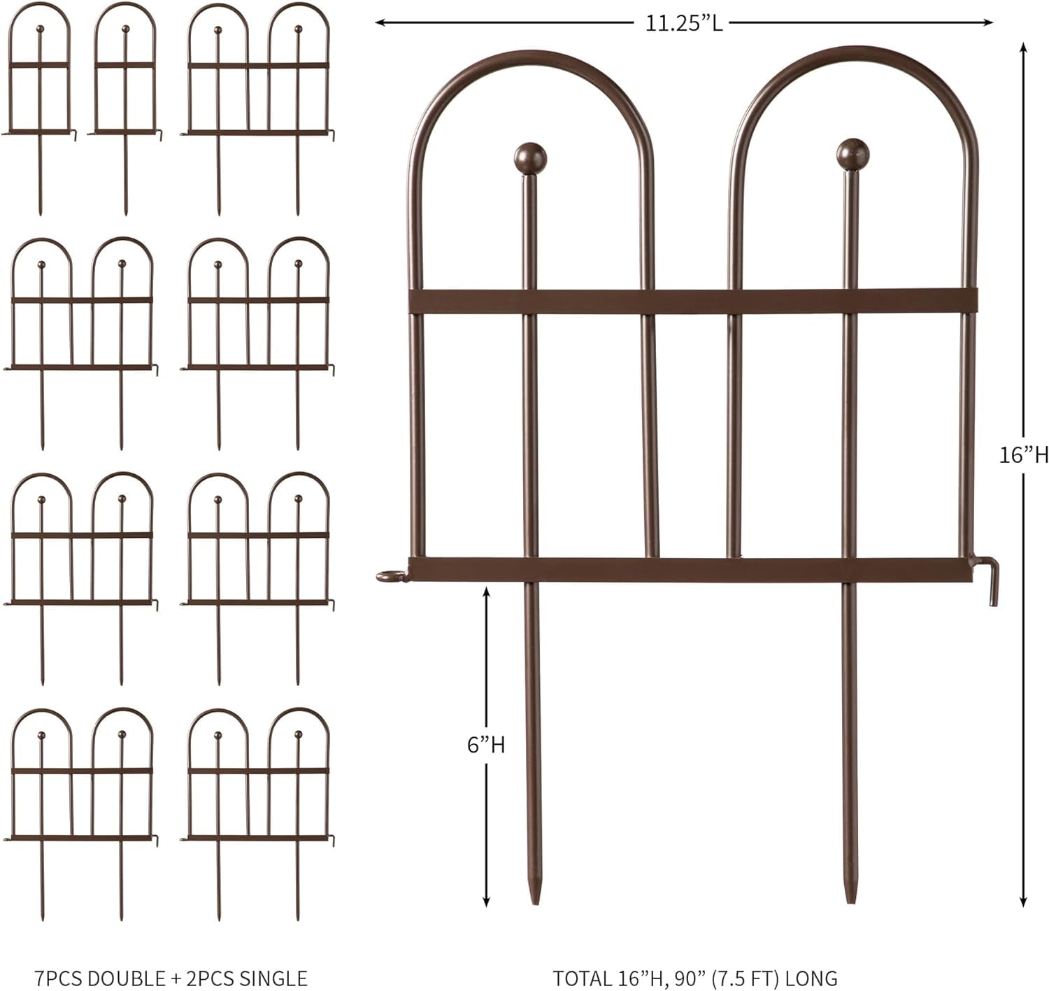Iron Garden Fence Edging for Flower Bed, Yards, Lawn | Decorative Gunmetal  | .5 ft Fencing