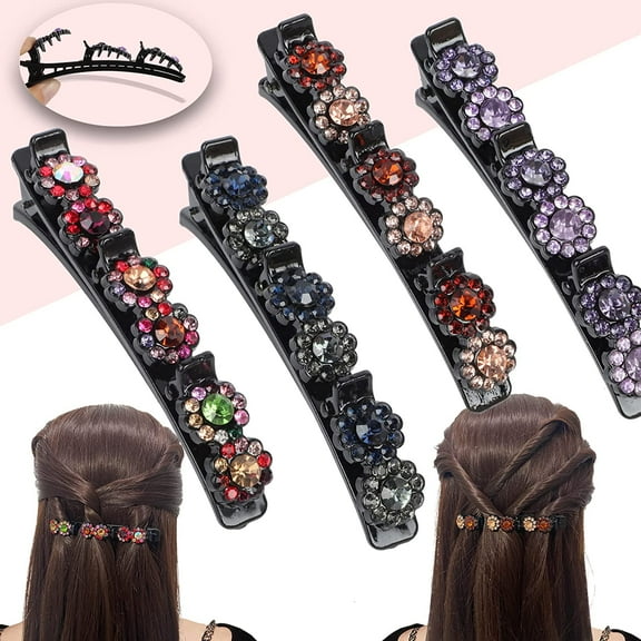 4pcs Braided Hair Clips, Large Barrette Layer for Thick Hairs, 3-Mini-Claw-Clip Layer for Thin Braiding Curly Hair
