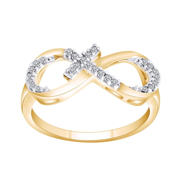 AFFY 0.10 Cttw Round Shape White Natural Diamond Sideways Cross Infinity Ring In 10k Yellow Gold-Ring Size-6.5