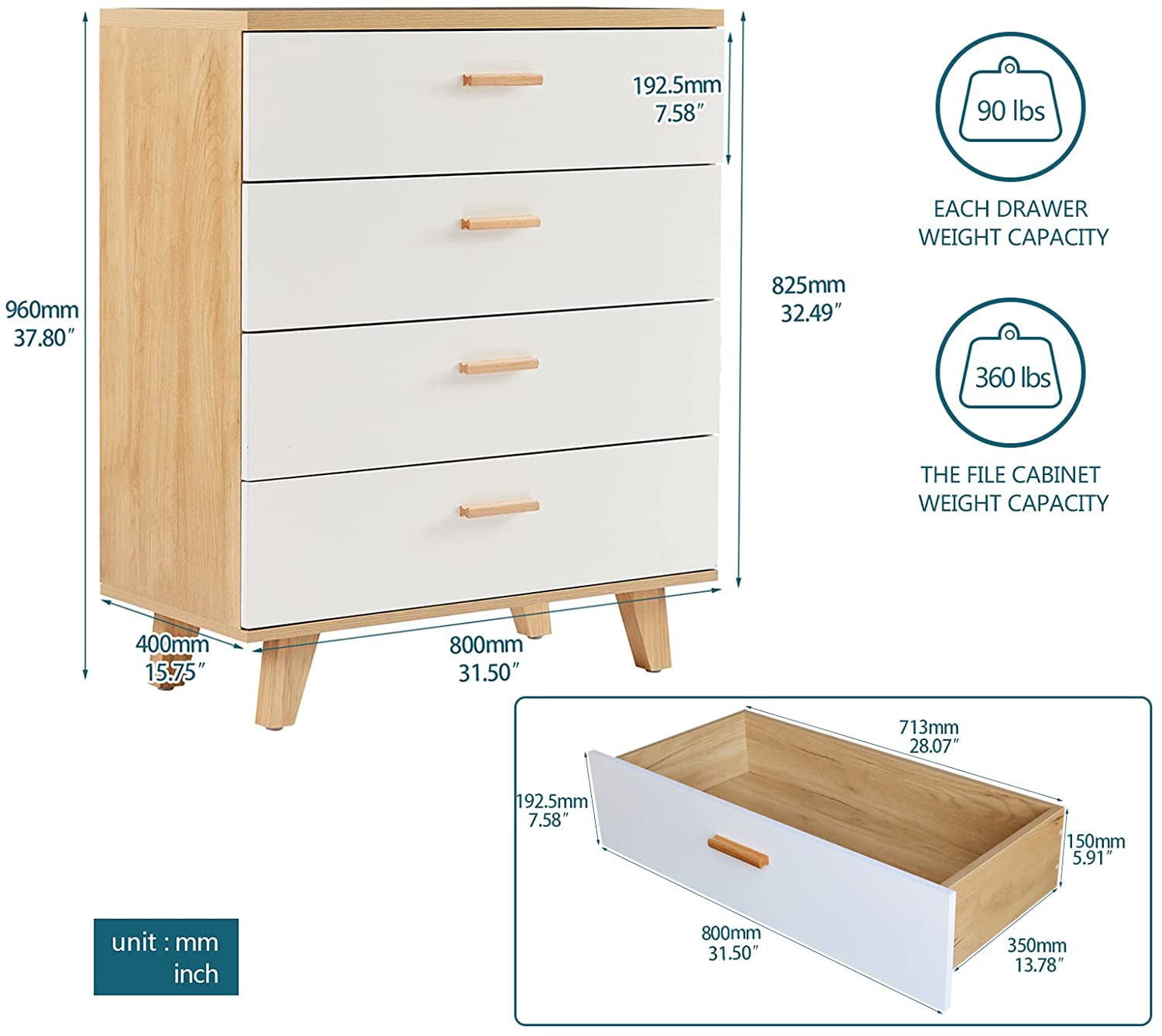 Resenkos Mid-Century Modern 4 Drawers Wooden Dresser Chest of Drawers Clothes Organizer, Rosewood&White Resenkos Mid-Century Modern 4 Drawers Wooden Dresser Chest of Drawers Clothes Organizer, Rosewood&White