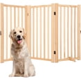thumbnail image 3 of Acekid 3 Panel Freestanding Pet Gate, Foldable Dog Gate for Stairs Doorways Hallways, Step-Over Fence, Natural, 3 of 7