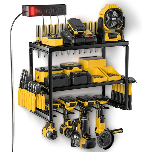 Power Tool Organizer Min Fast Assembly Slots Layer Heavy Duty Metal & Max lb load Cordless Power Dill Holder in Garage/Workshop/Pegboard/Shed