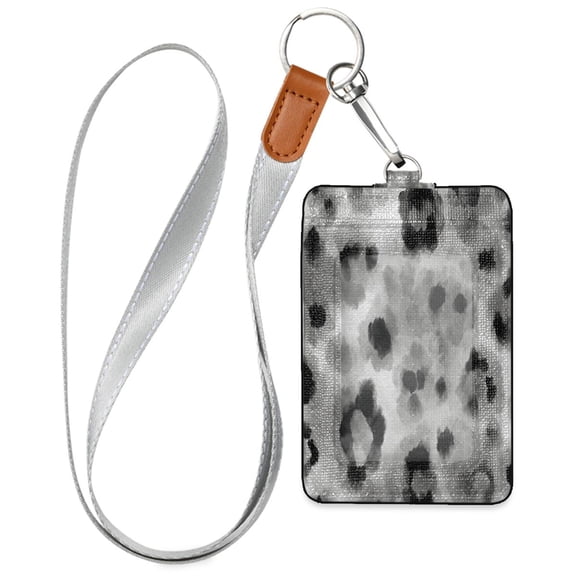 PU Leather ID Badge Holder Stylish Badge Holders with Lanyard (4.3x2.8x0.3in) for Cards & Credentials Watercolor Leopard Spots