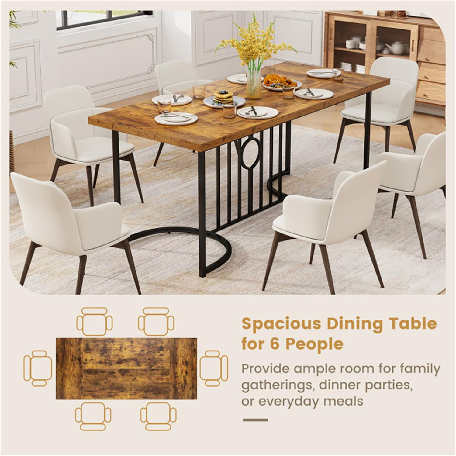 Demi Bonn 71" Modern Dining Table, Kitchen Table for 6-8 People, Large Wooden Rectangular Dinner Table for Home Office, Living Room Furniture, Brown
