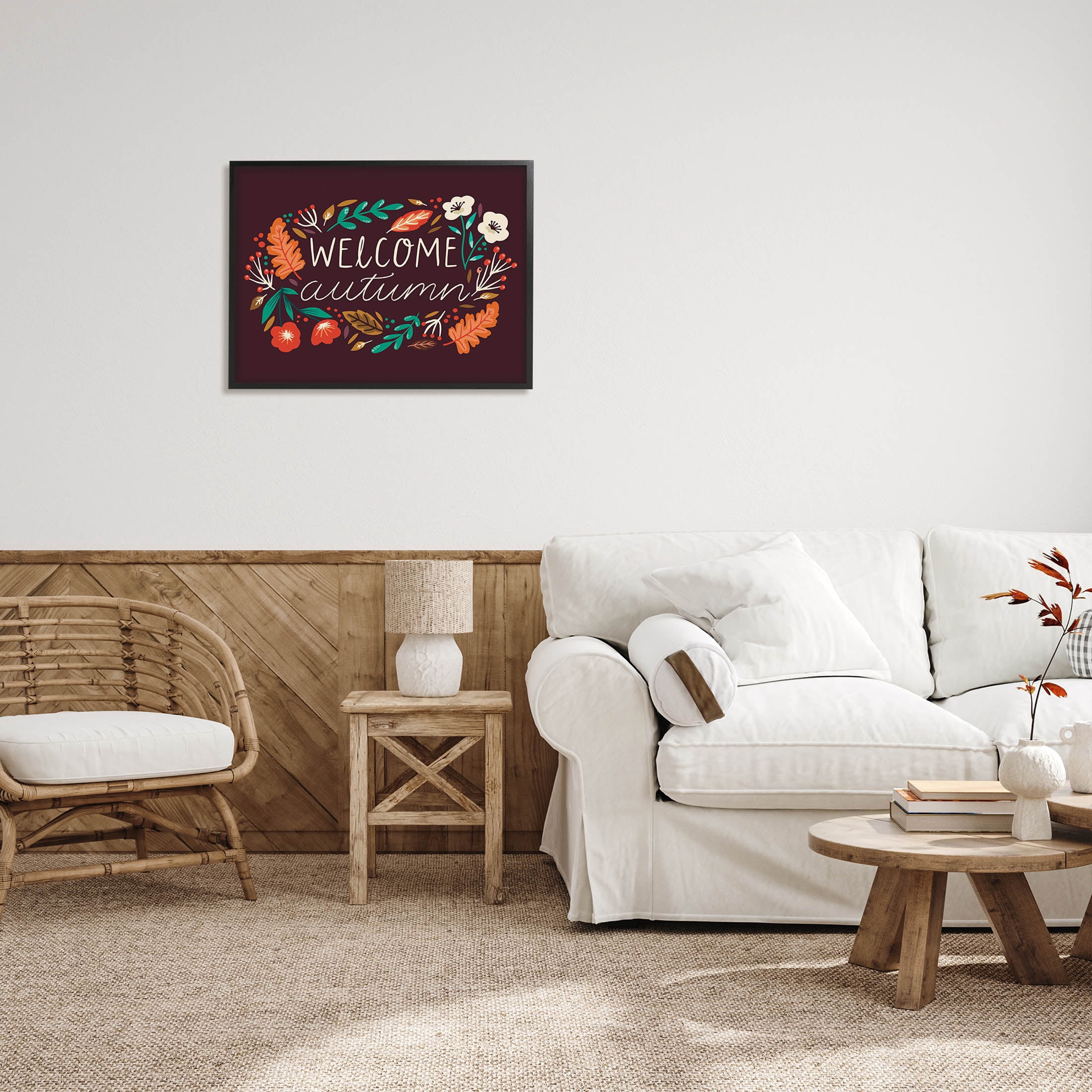 Welcome Autumn Fall Botanicals Holiday Graphic Art Black Framed Art Print Wall Art
