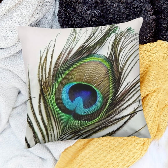 FCXZI Decor Indoor Decoration Peacock Feather Pillow Cover Set for Home Sofa Couch Linen 100% 18x18in